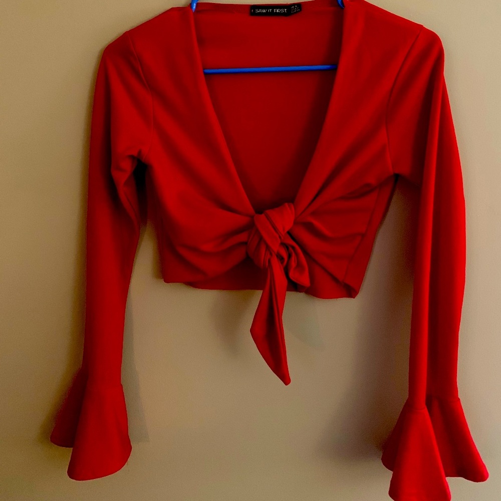 Red open V shirt
